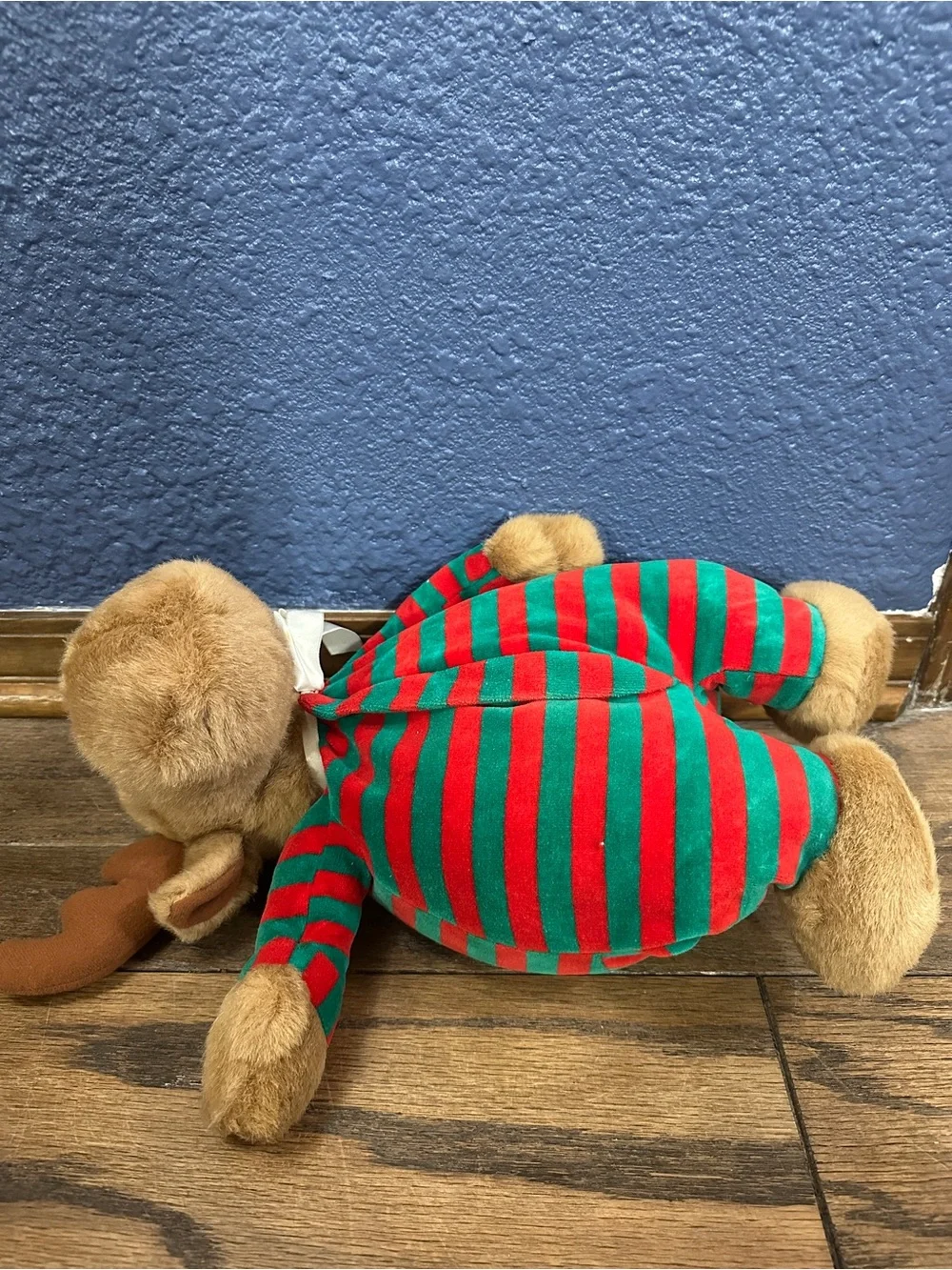 Vintage Soft Dreams Rare Christmas Reindeer Plush Red Green Stripe Pajamas